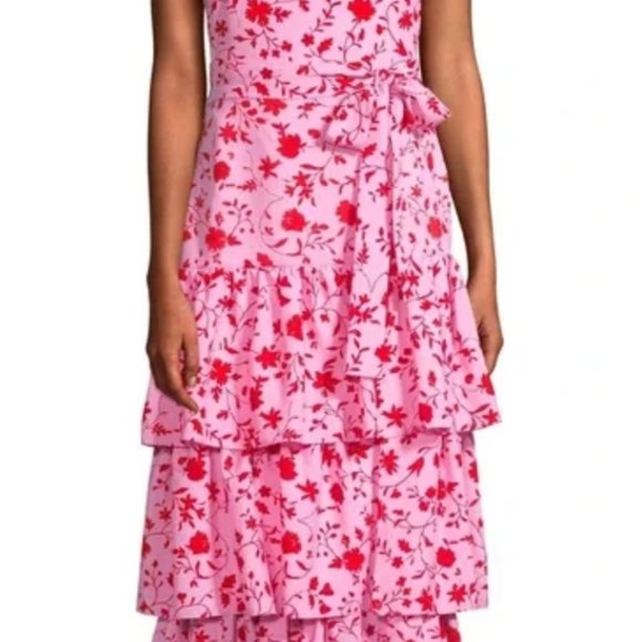 Likely Dresses & Skirts - Likely Charlotte Floral Midi Dress Size 0 | Pink Red Ruffle Tiered | Revolve